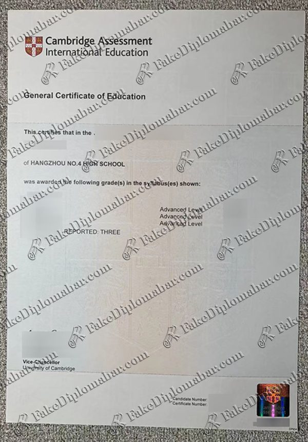 fake Cambridge International Examination Certificate