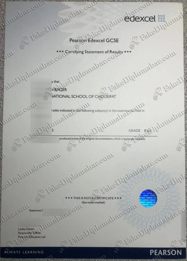 Fake Pearson Edexcel GCSE certificate