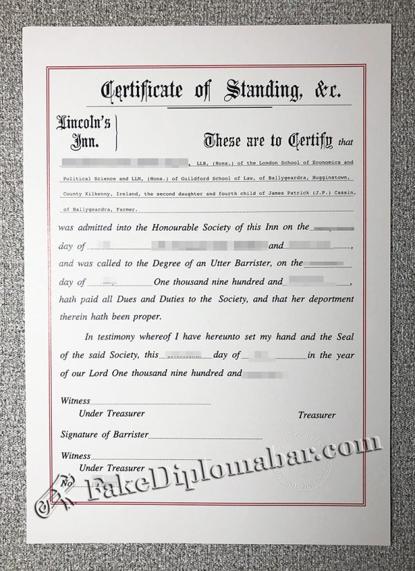 Lincoln's Inn Certificate