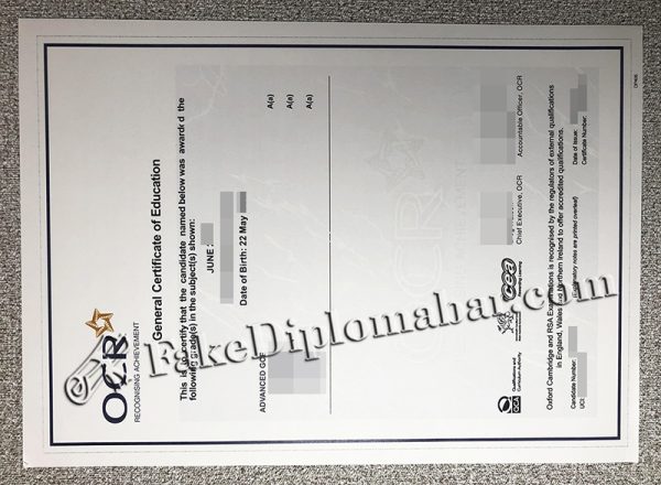 OCR GCE Certificate copy