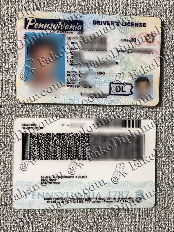 Pennsylvania diver license, PA ID card,