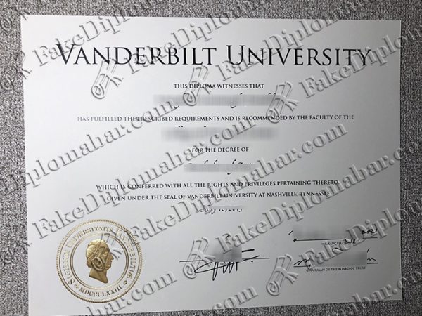 Vanderbilt University diploma, Vanderbilt University certificate,