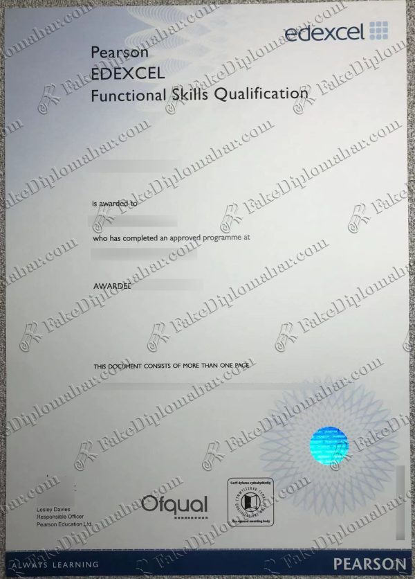 fake Pearson Edexcel certificate