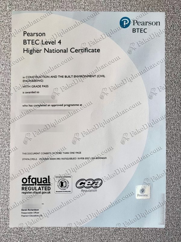Pearson BTEC Level 4 higher National certificates