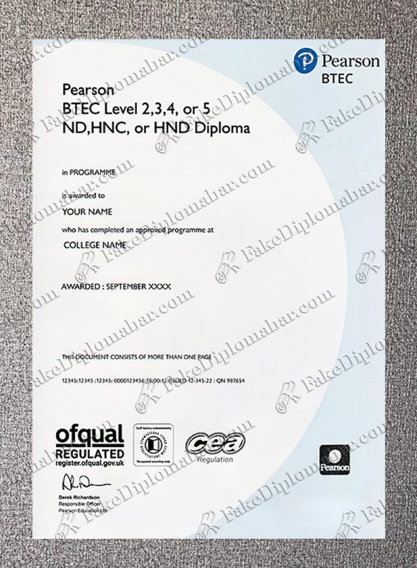 Pearson BTEC certificate diploma