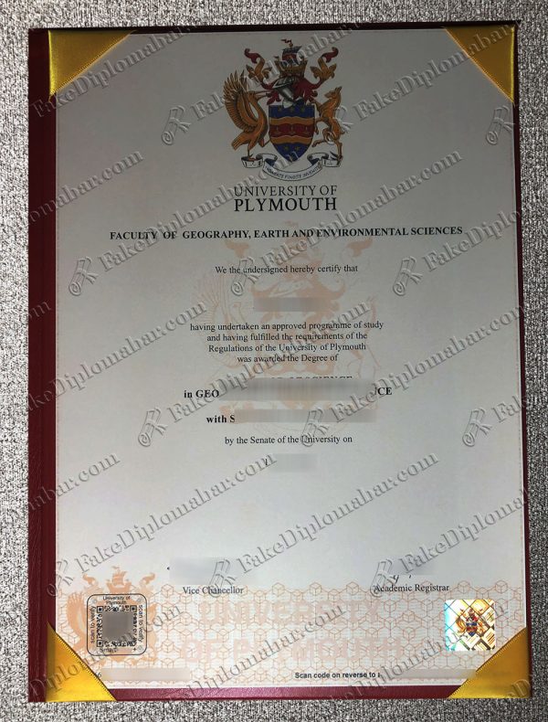 fake University of Plymouth diploma