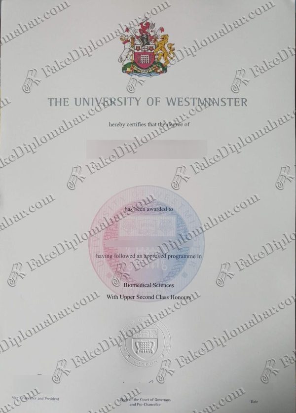 fake University of Westminster diploma