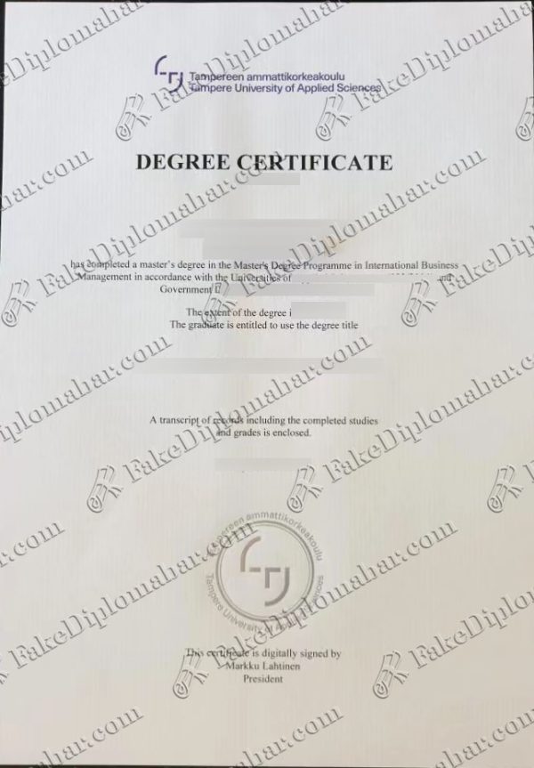 University of Tampere degree certificate