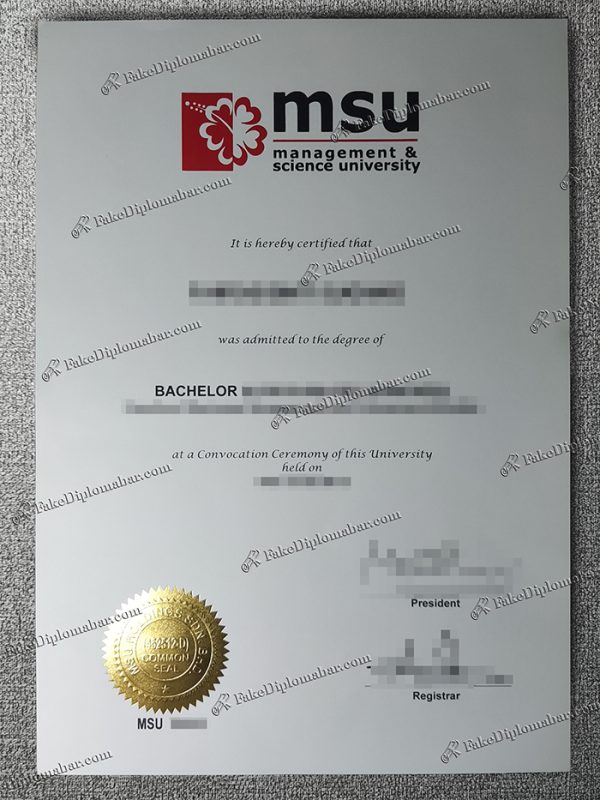 MSU Bachelor degree, Management & Science University diploma