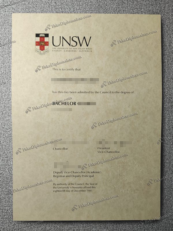 UNSW degree of Bachelor, University of New South Wales diploma