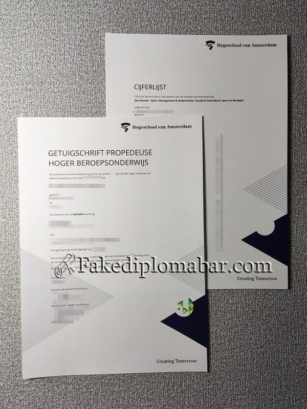 Hogeschool van Amsterdam diploma and transcript, AUAS diploma